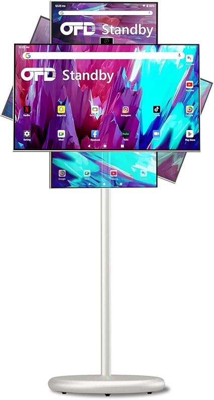 OFD 27 Inch Portable TV on Wheels,1080p Mobile Base TouchScreen Monitor,6+128GB Storage,90°Rotation 