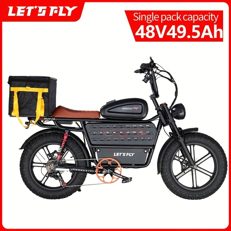 Mountain Bike for Adults - 740W Brushless Motor, 48V 49.5Ah Removable Battery, 20 MPH, Front/Rear Tr