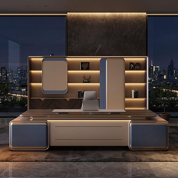 94" Modern Wood Computer Desk, Executive Office Desk with Lateral Cabinet Gaming Study Table Busines