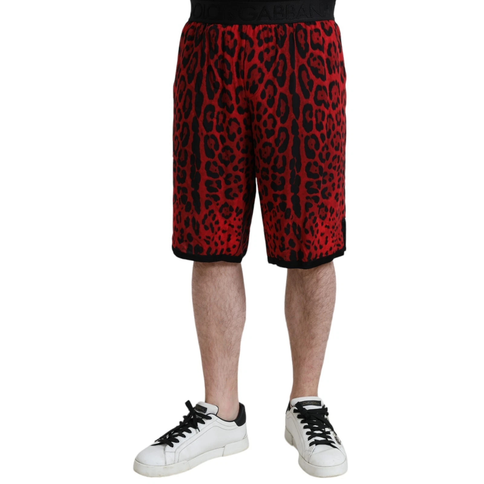 DOLCE & GABBANA Shorts Red Leopard Print Viscose Bermuda Men IT48 / W34/M 900usd