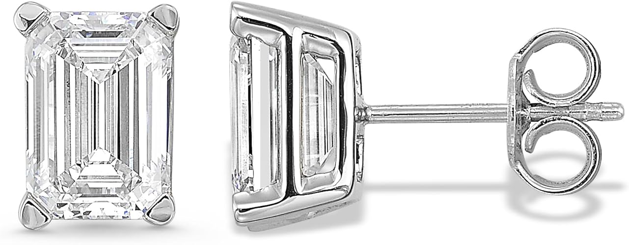 IGI Certified 1/2 to 4 Carat Emerald Cut Lab Grown Diamond Fancy Shape Stud Earrings for Women in 14