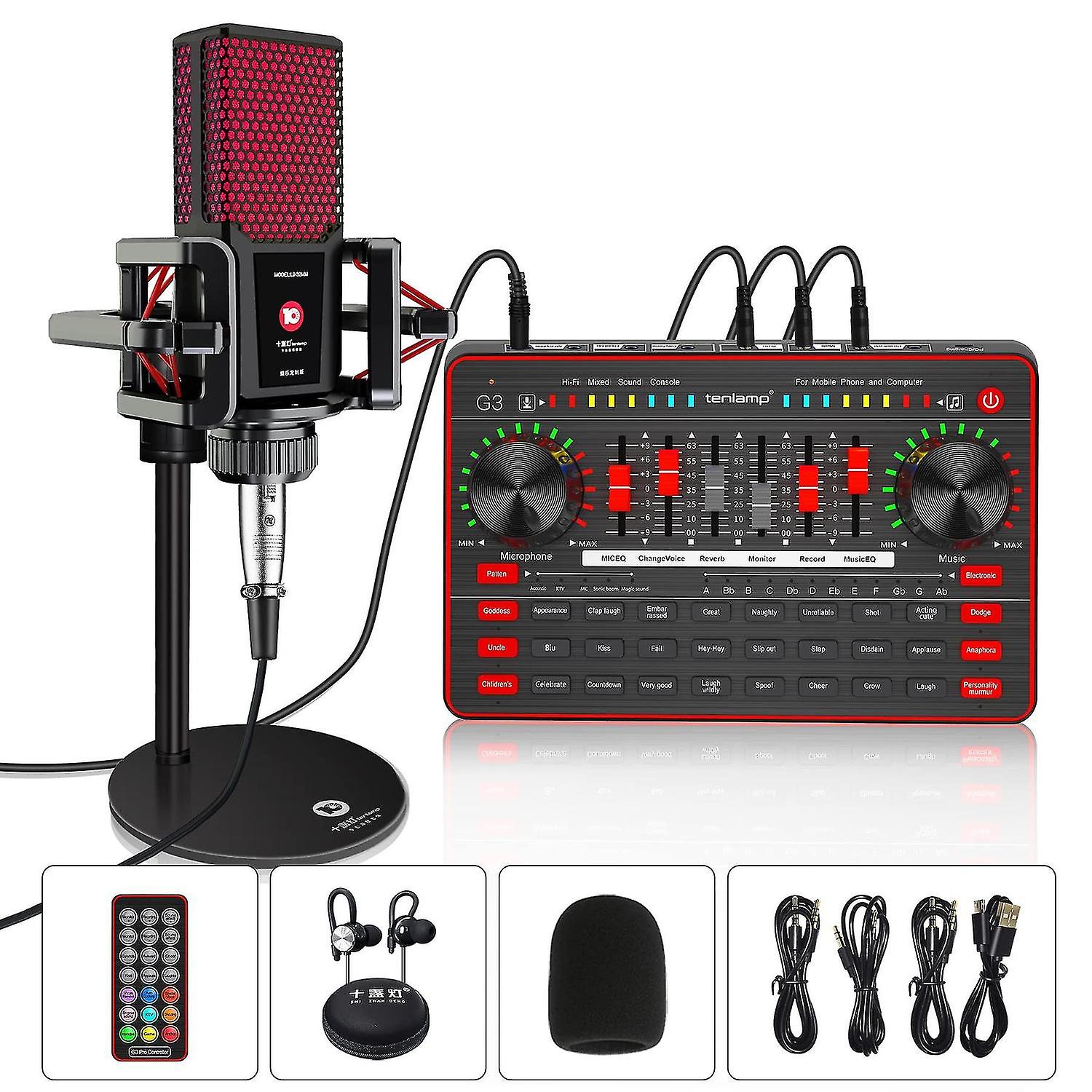 Podcasting Microphone Sound Card Kit, Professional Studio Condenser Microphone And G3 Live Mixer/Voi