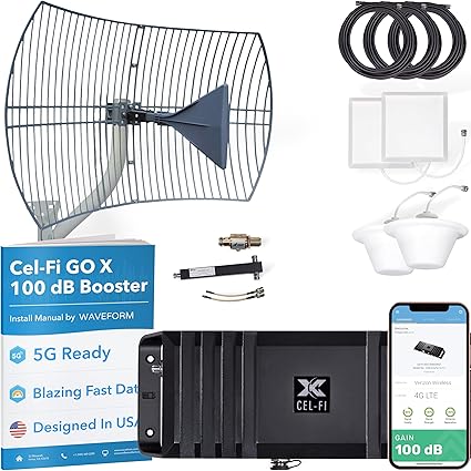 GO X w/Grid Parabolic Antenna Bundle | Cell Phone Booster for Homes | 4G, 5G, AT&T, Verizon, & T-Mob